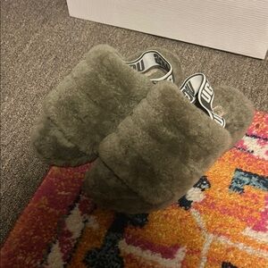 UGG Green Fluffy Slippers